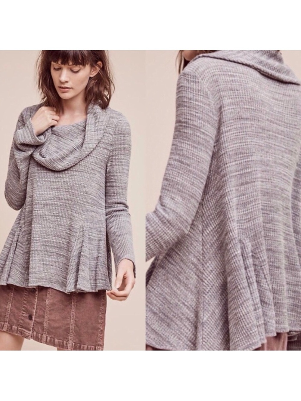 Anthropologie Postmark Maurisa Thermal Cowl Long Sleeve: Heathered Grey